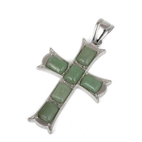 34x52mm Cushion Green Aventurine Cross Necklace Pendant New - Picture 1 of 3